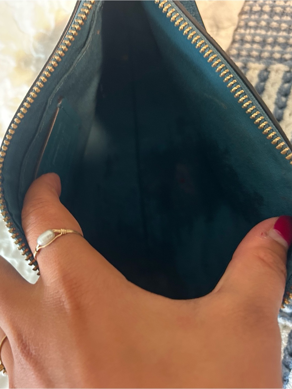 COACH Teal Pebbled Leather Shoulder Bag with Gold Hardware - Picture 4 of 4